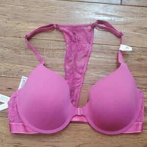 Victoria's Secret T-Shirt Lightly Lined Pink Racer Back Lace Bra